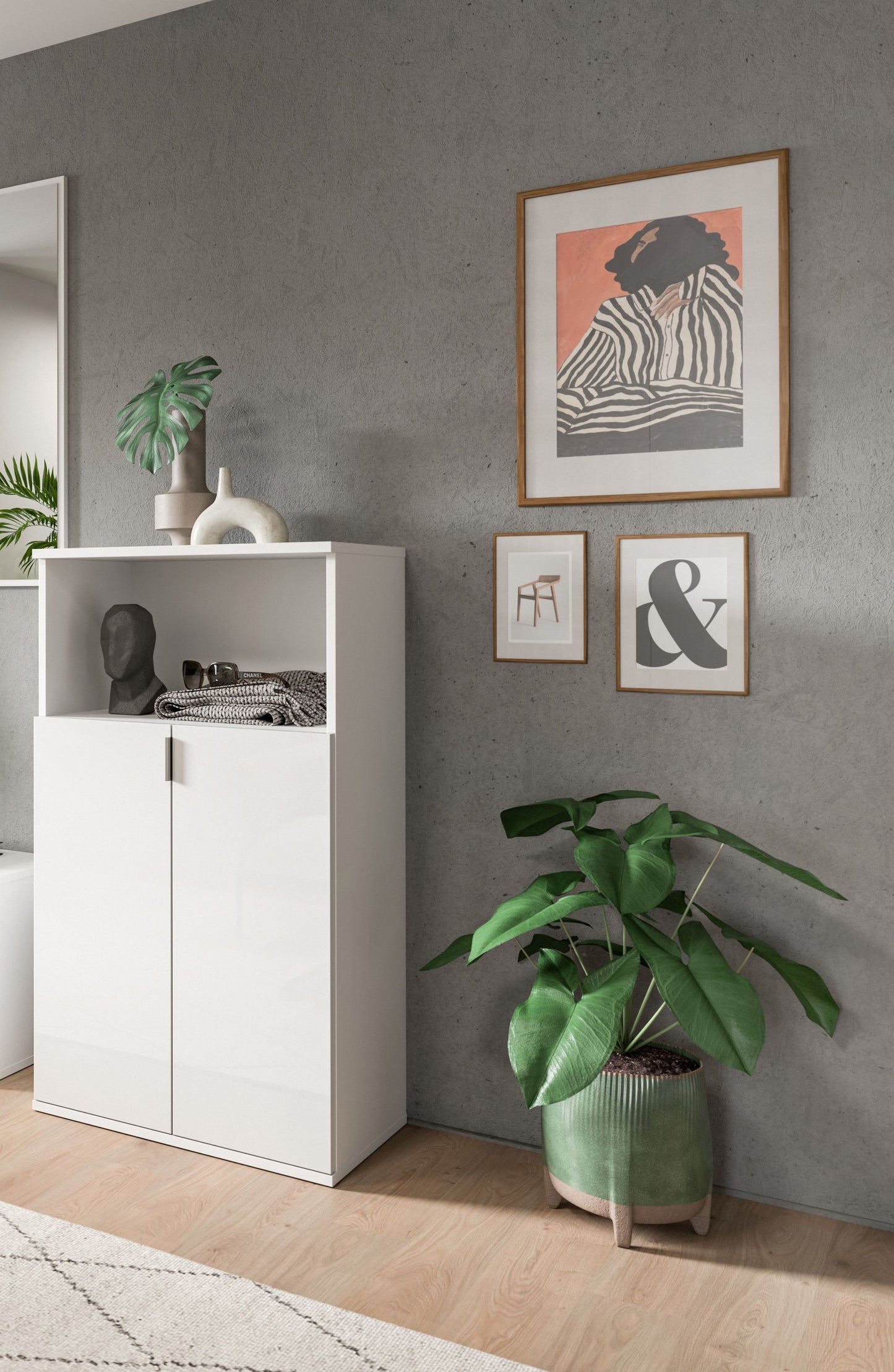 Homes & Jones Schuhkommode weiß Hochglanz Front, Schuhschrank, Flurmöbel