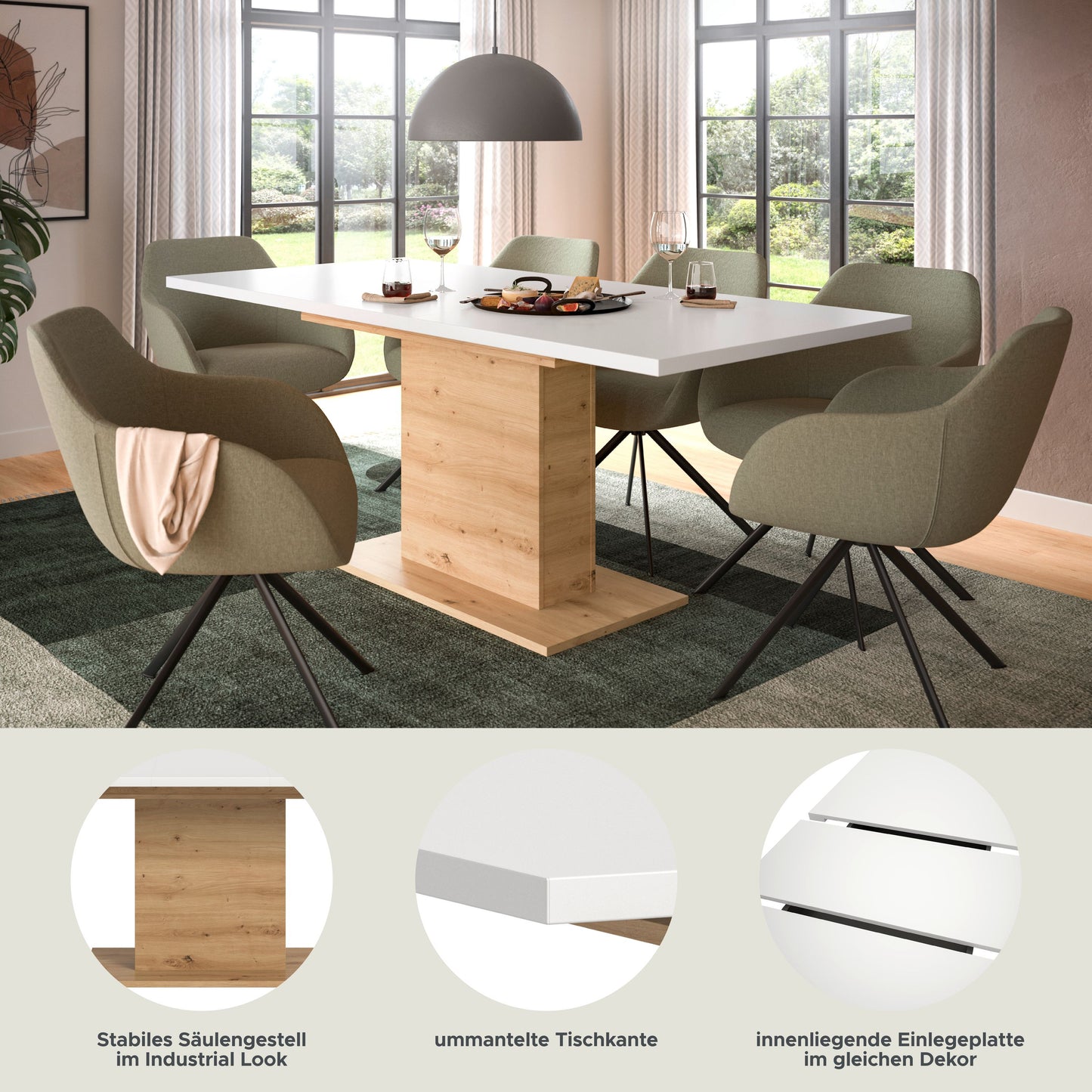 Homes & Jones Esstisch 150x76x90 cm, Esszimmertisch-Tisch mit Säulen Gestell