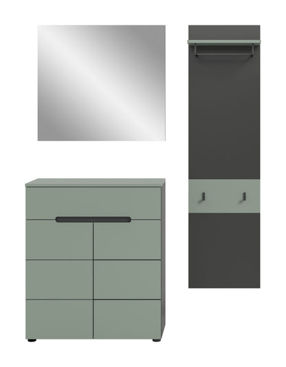 Ensemble de vestiaire CANU (L/H/P : env. 140/190/37 cm) en gris basalte/vert fumée