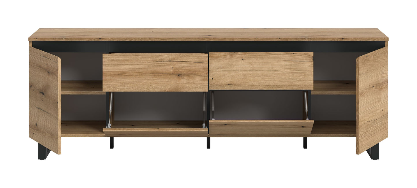 Meuble bas TV TOMASA (L/H/P : env. 188/65/36 cm) en imitation chêne Evoke/imitation chêne Evoke
