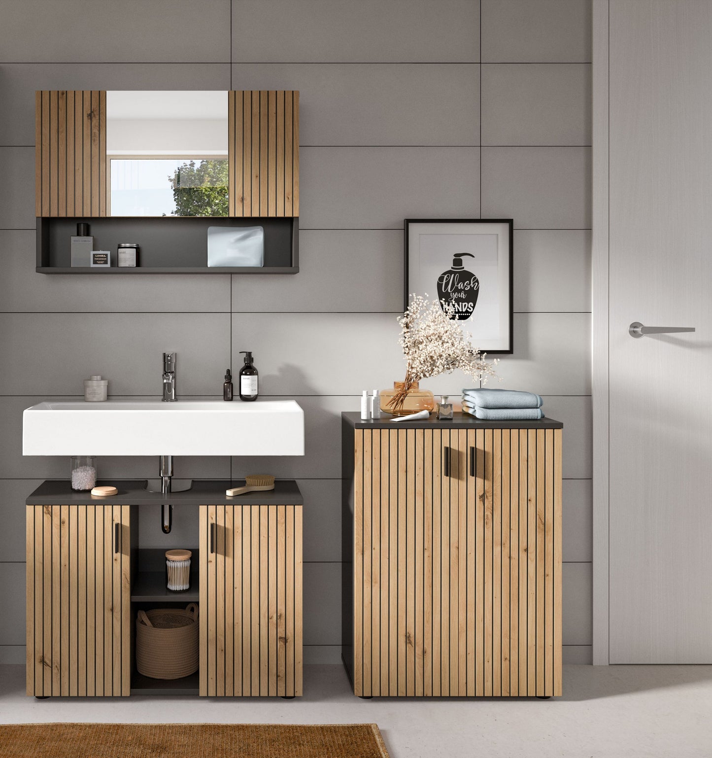 Homes & Jones Badezimmermöbel Set 3-tlg. Badmöbelset mit Badspiegelschrank