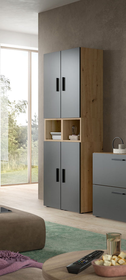 Wall Unit THE ONE (W/H/D: approx. 65/178/34 cm) in Artisan Oak finish/Smoke Green
