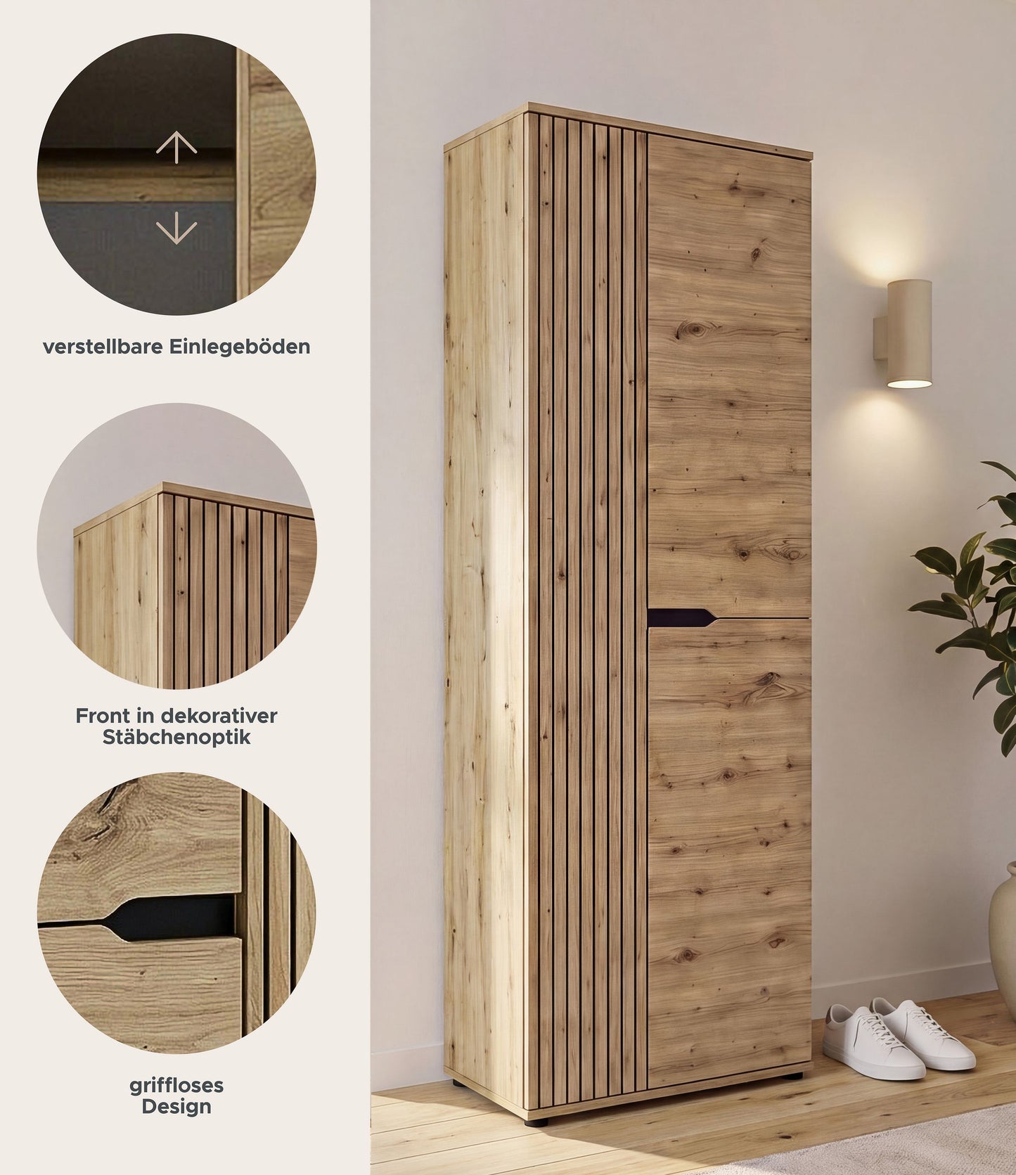 Keno Garderobenschrank (B/H/T: 65x191x37 cm) in Artisan Eiche Nachbildung