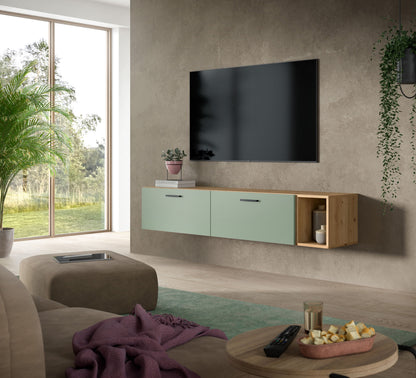 Meuble TV mural THE ONE (l/h/p : env. 75/34/34 cm) en imitation chêne Artisan/vert fumé