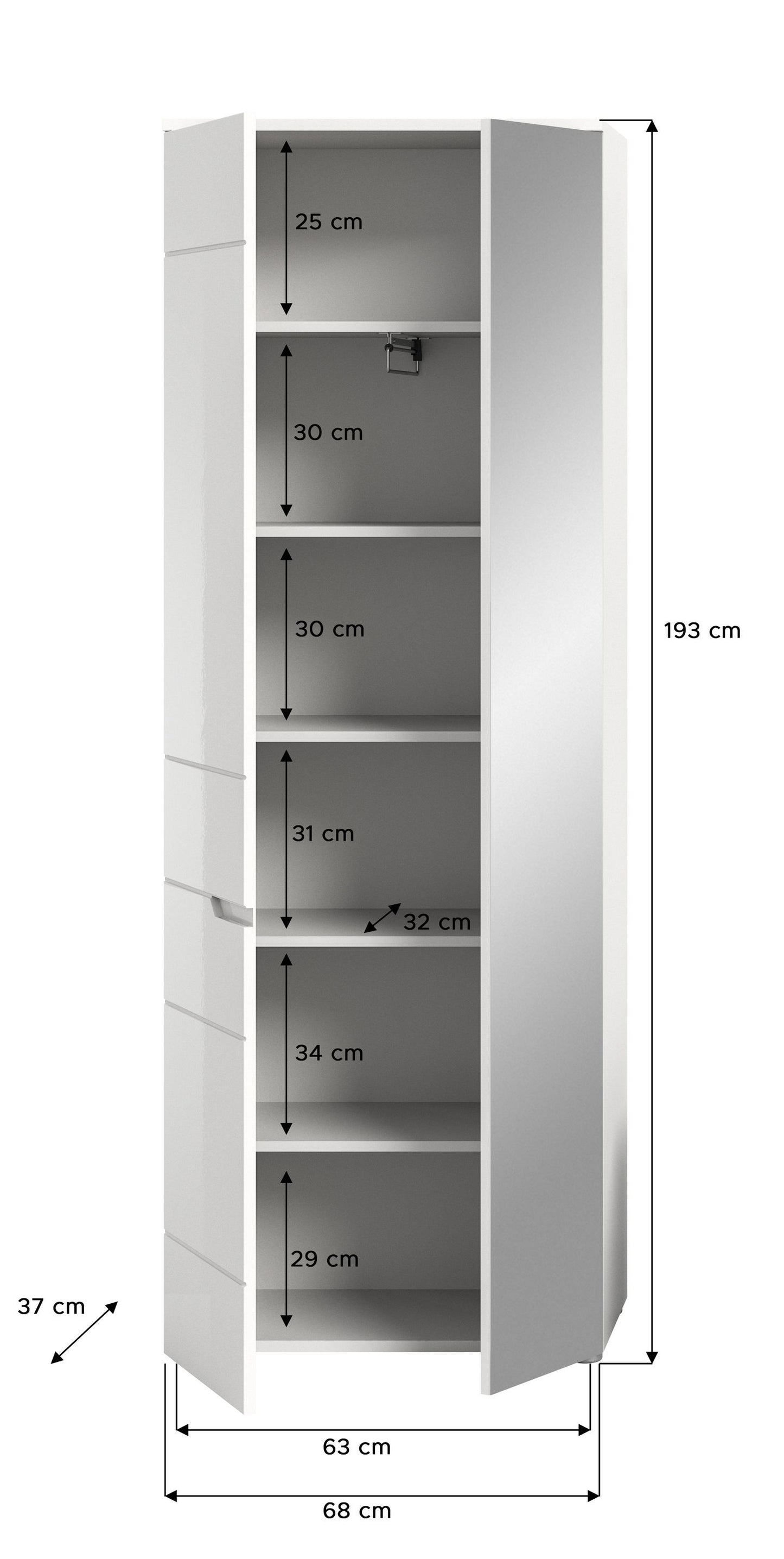 Armoire de vestiaire SOLERO (L/H/P : env. 68/193/37 cm) en blanc/blanc brillant
