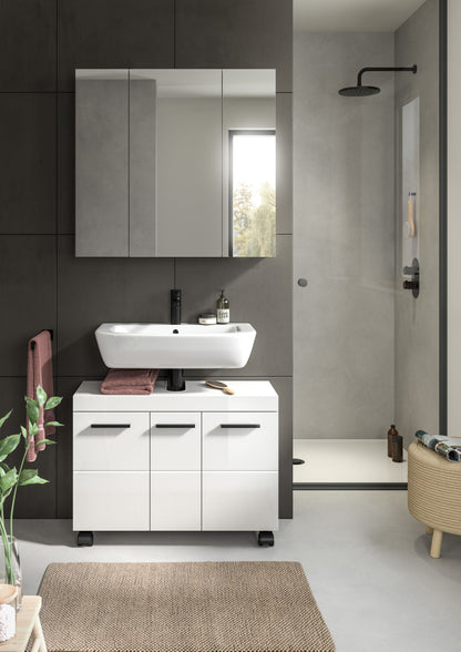 Ensemble de salle de bain NOVA (l/H/P : env. 82/191/30 cm) en blanc/blanc brillant