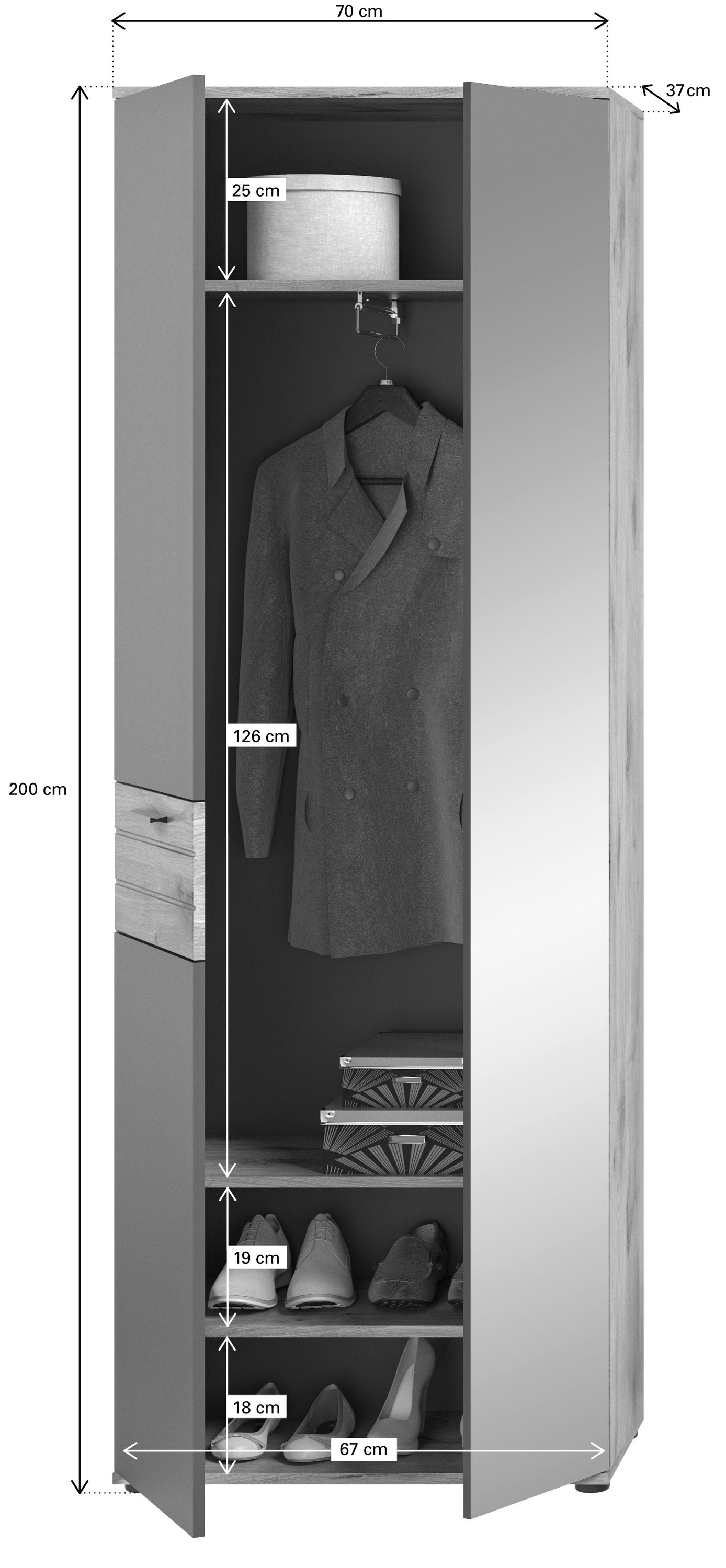 Homes & Jones Garderobenhochschrank mit Spiegelelement, Flurmöbel mit Spiegel