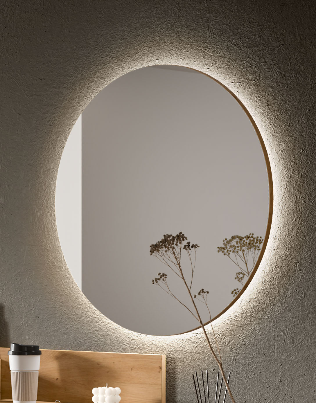 Homes & Jones Spiegel rund 70 cm mit LED-Lichtband Beleuchtung, Flurmöbel
