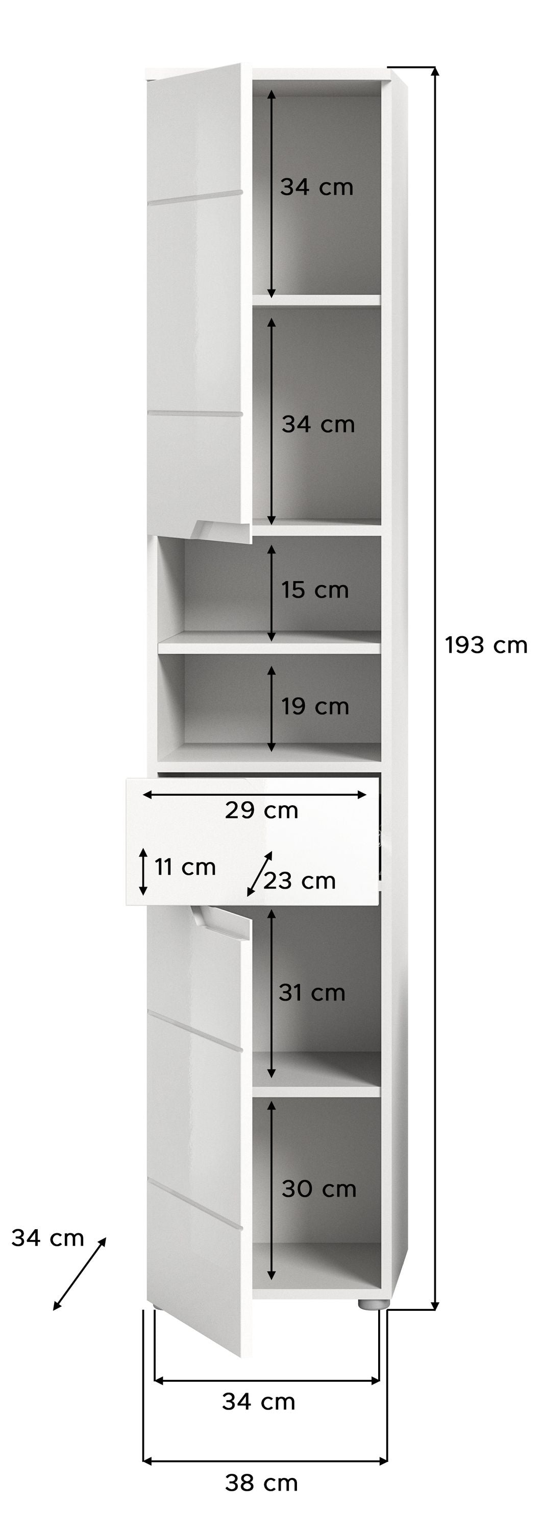 Homes & Jones Badhochschrank weiß Hochglanz Front, Badschrank-Badmöbel