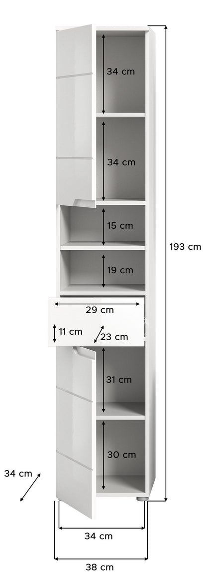 Homes & Jones Badhochschrank weiß Hochglanz Front, Badschrank-Badmöbel