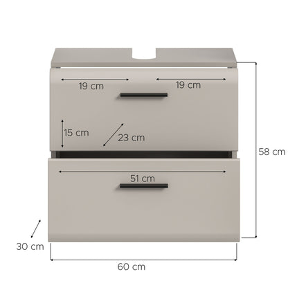 Meuble bas de lavabo à roulettes ICE (L/H/P : env. 60/58/30 cm) en imitation chêne Nox/noir mat