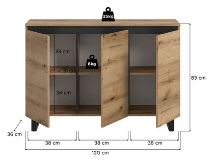 Buffet TOMASA (L/H/P : env. 120/84/36 cm) en imitation Chêne Evoke/imitation Chêne Evoke