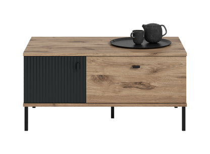 Table basse CHESS (L/H/P : env. 100/48/60 cm) en imitation chêne Nox/noir