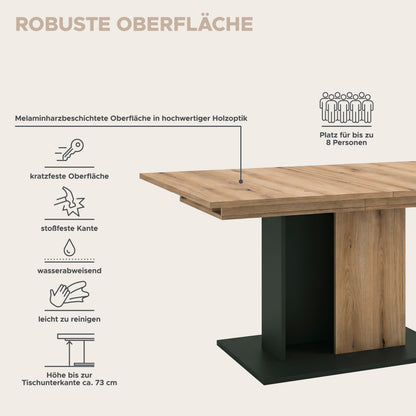 Molina Esstisch  (B/H/T: 150x76x90 cm) in Evoke Oak Nachbildung und Basalt grau