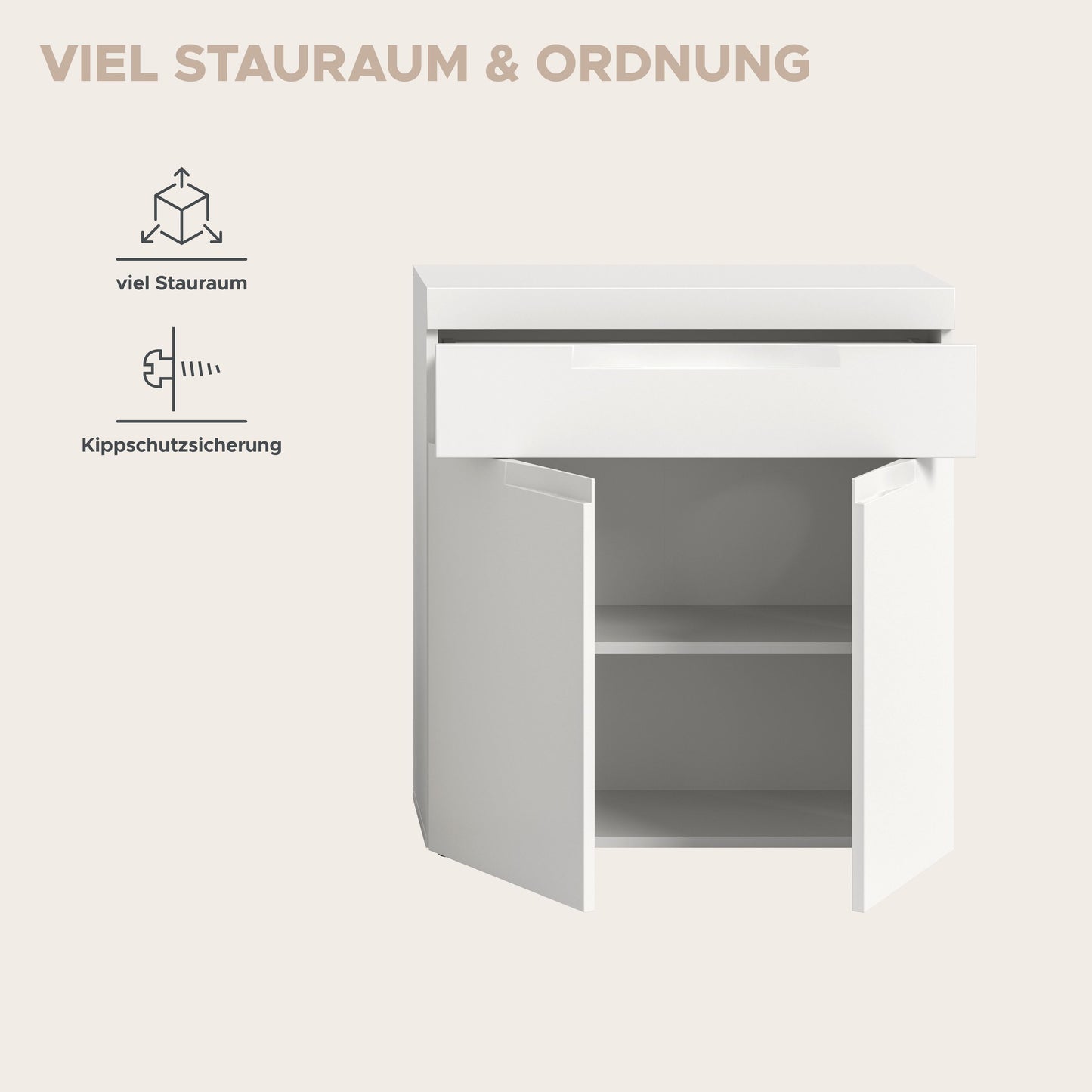Viana Standschrank breit (B/H/T: 75x82x31 cm) in Weiß matt und Weiß