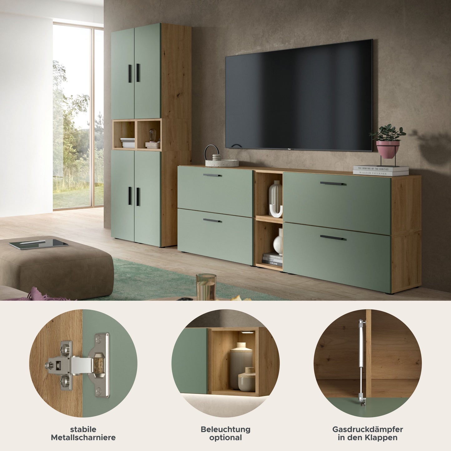 Homes & Jones Wohnwand 4-tlg. TV Möbel Modular Lowboard, Wohnzimmerschrank