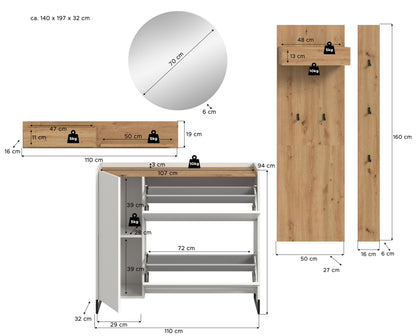 Homes & Jones Garderobe 5-tlg., Garderobenkomplettset, Dielenmöbel-Flurmöbel