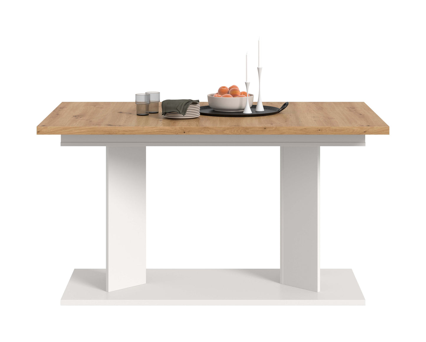 Table de salle à manger GUSTAV (L/H/P : env. 220/76/100 cm) en blanc/imitation chêne Artisan