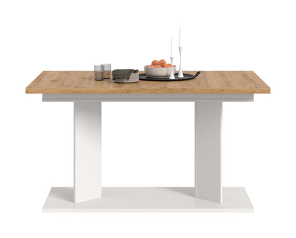 Table de salle à manger GUSTAV (L/H/P : env. 220/76/100 cm) en blanc/imitation chêne Artisan