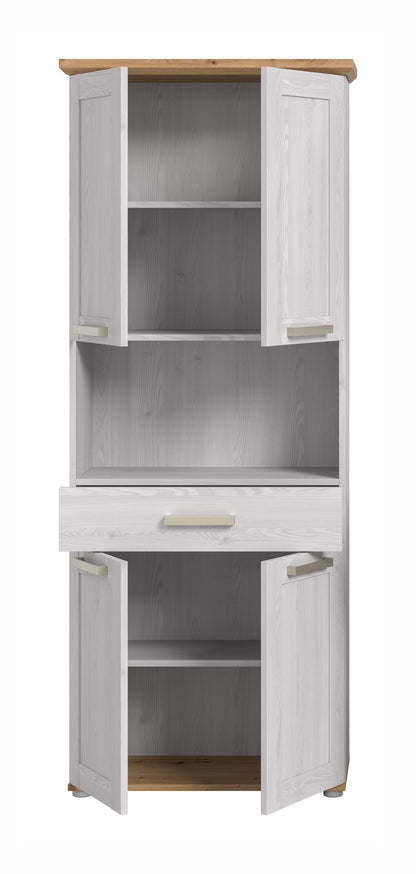 Tall cabinet wide VERONA (W/H/D: approx. 74/187/34 cm) in Sibiu larch reproduction/Sibiu larch reproduction