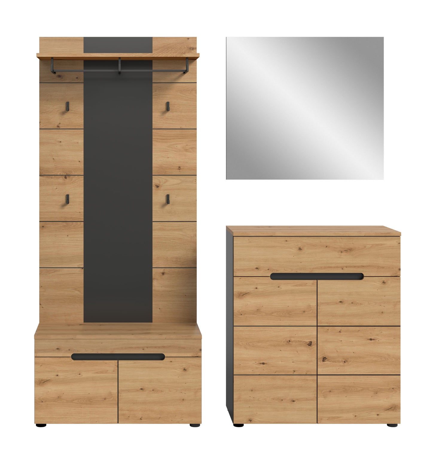 Homes & Jones Garderobenset 4-tlg., 1x Paneel, Sitzbank, Kommode und Spiegel