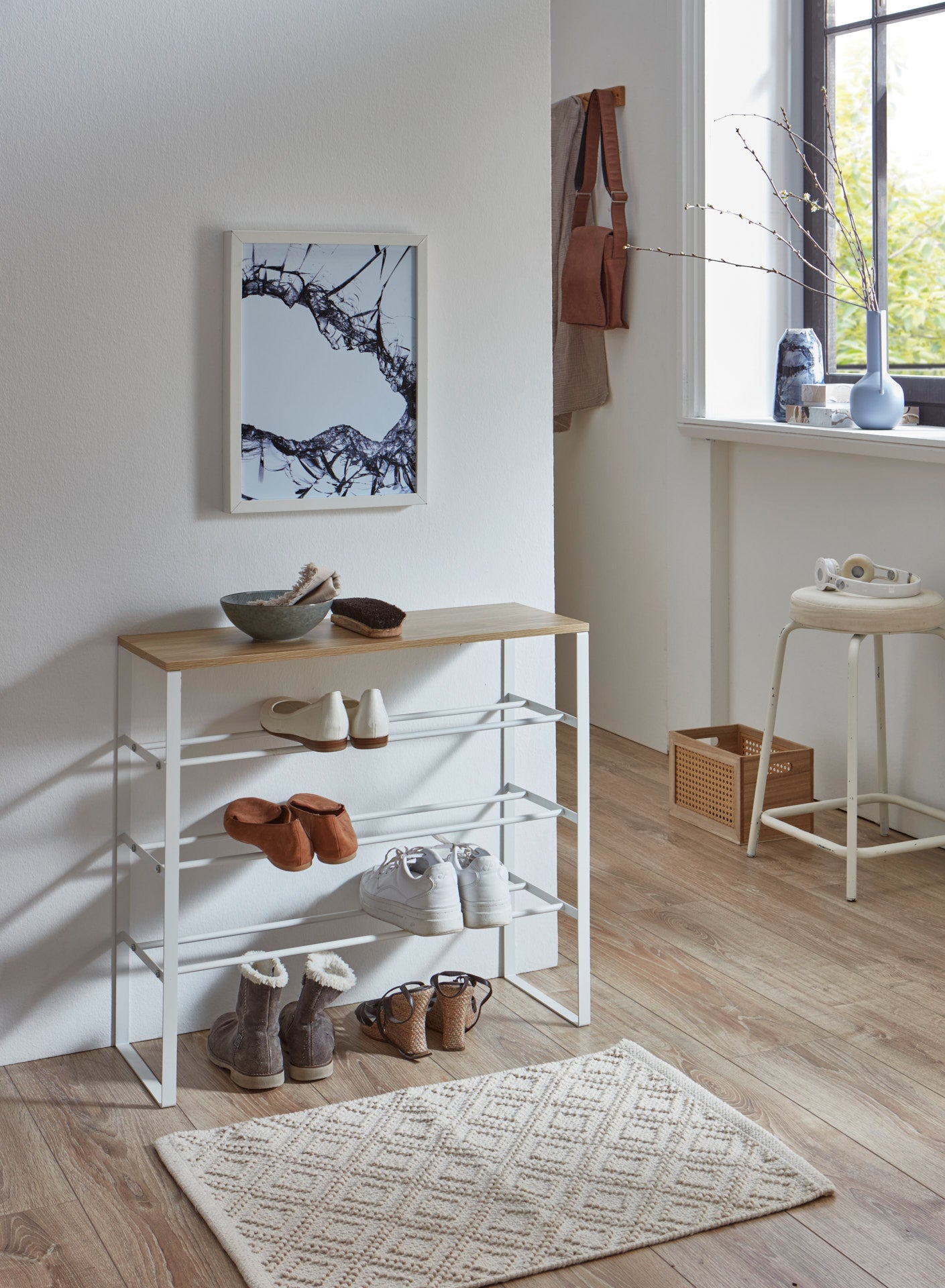 Susi Shoe Rack with 4 Tiers - Open Shoe Rack Made of Wood and Metal