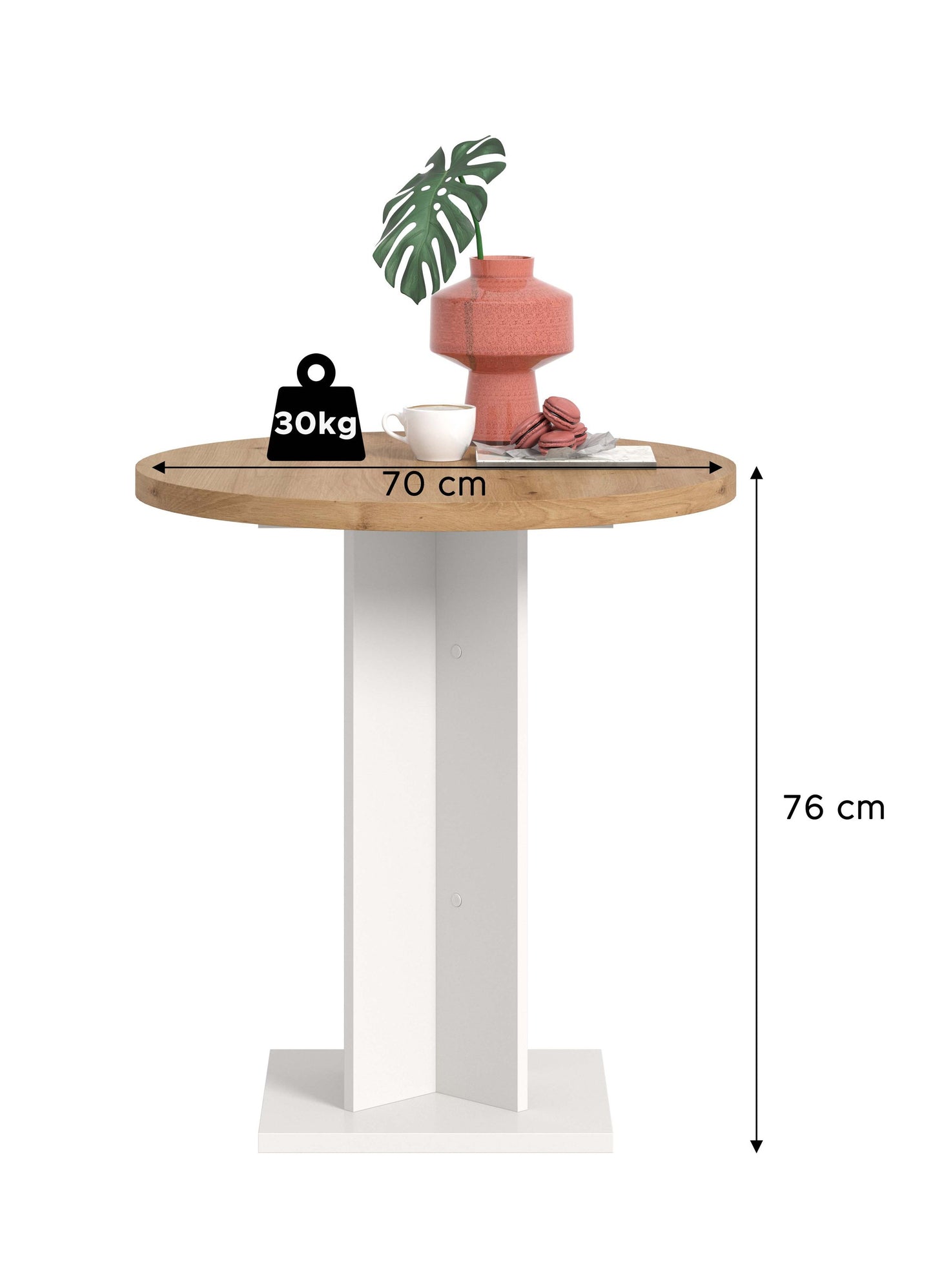 Homes & Jones Esstisch 70x76x70 cm, Esstisch klein, Bistrotisch, Tisch klein
