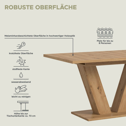 Esstisch mit X-Gestell, helle Holz-Tischplatte und helles Holzgestell