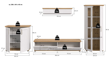 VERONA wall unit (W/H/D: approx. 336/161/40 cm) in Sibiu Larch reproduction/Sibiu Larch reproduction
