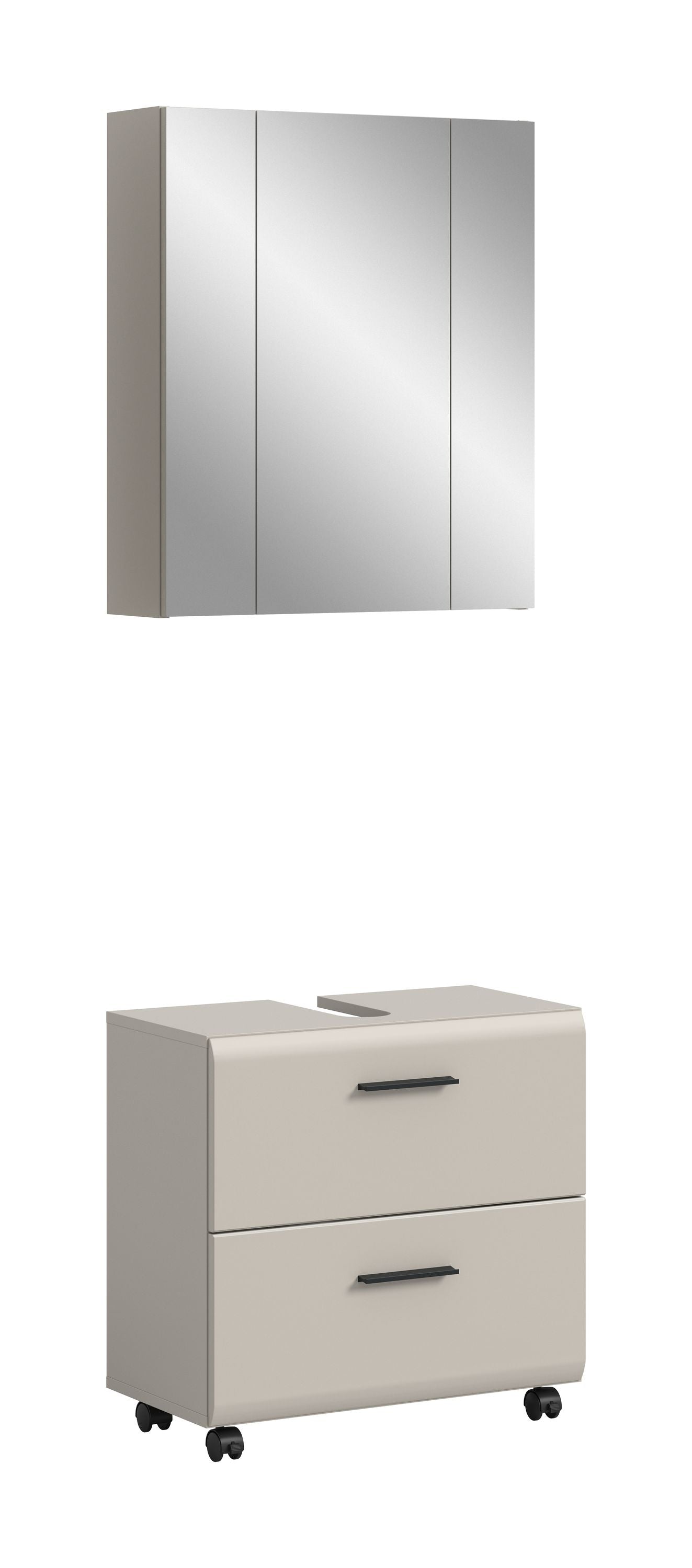 Homes & Jones Badmöbelset 2-tlg., Schrank 60 cm rollbar, Badspiegelschrank 3-trg