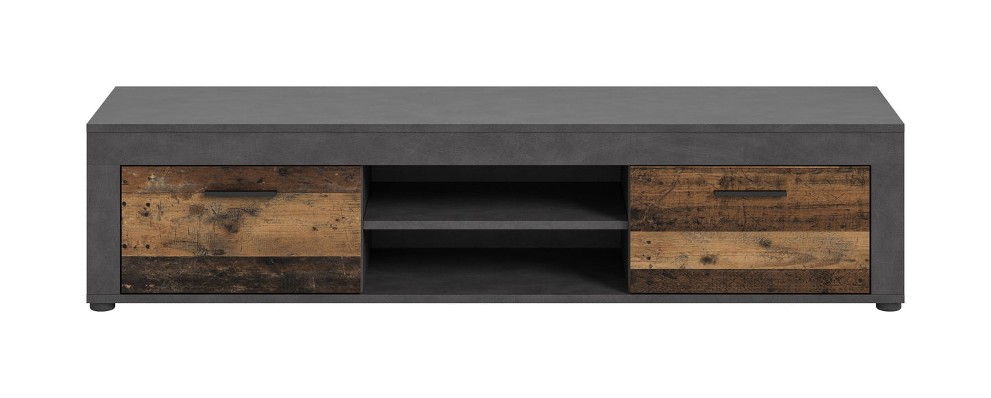 Meuble TV bas JAM (L/H/P : env. 160/37/40 cm) en imitation chêne Wotan/gris