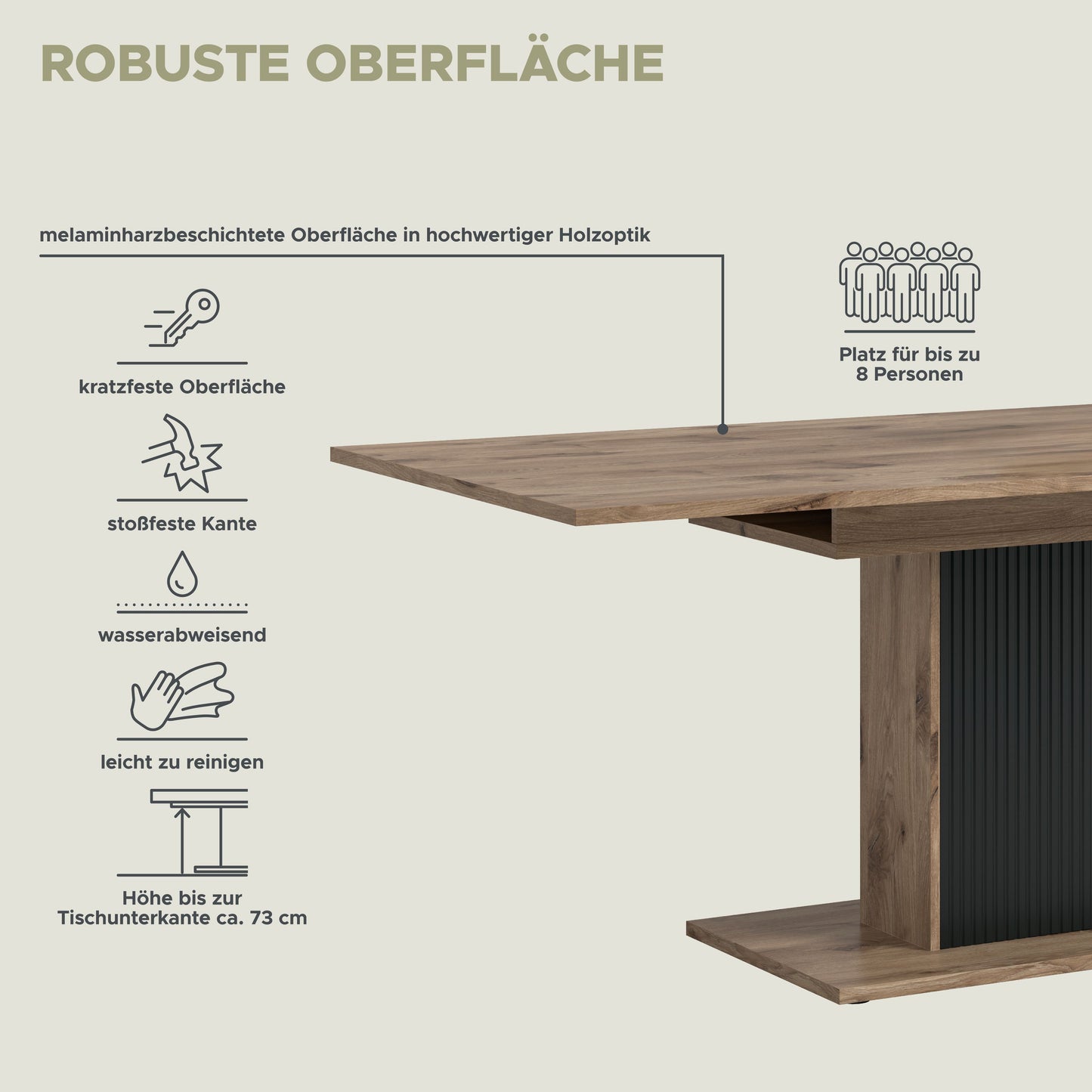 Homes & Jones Esstisch 160x75x90 cm, Esszimmertisch, Wohnzimmermöbel, Esszimmer