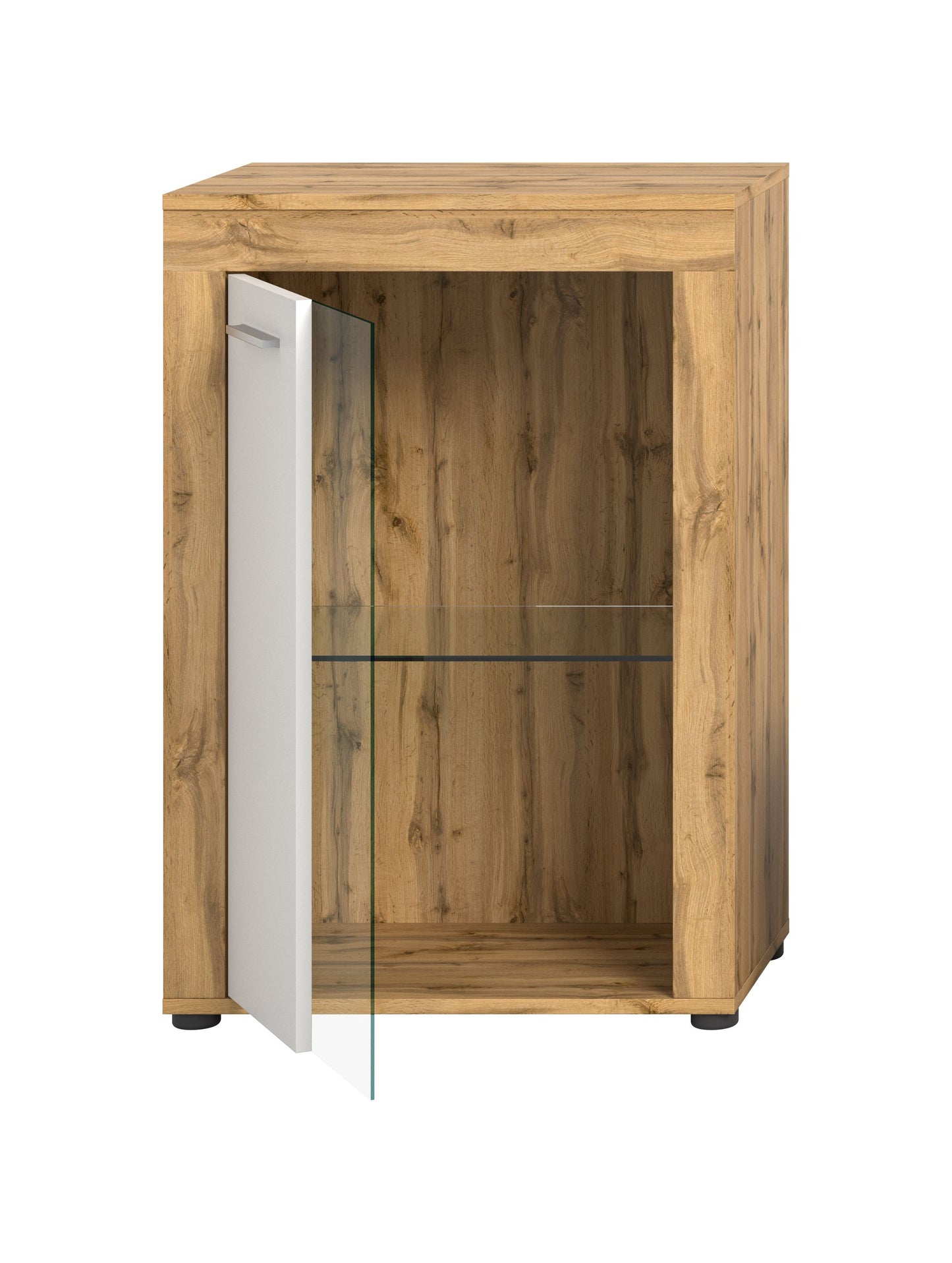 Vitrine JAM (L/H/P : env. 60/86/35 cm) en imitation chêne Wotan/gris
