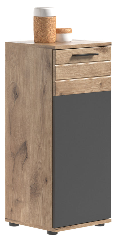 Meuble de salle de bain MASON (L/H/P : env. 37/87/34 cm) en imitation chêne Nox/gris basalte