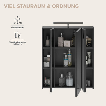Armoire de toilette avec éclairage LINUS (L/H/P : env. 60/71/19 cm) en noir/verre miroir