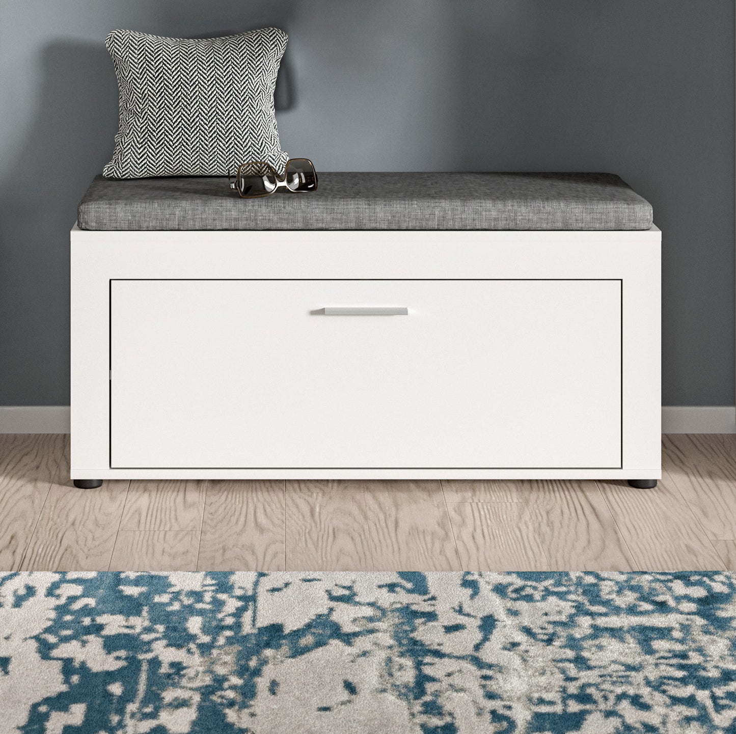 Banc avec coussin JAM (L/H/P : env. 100/44/35 cm) en décor chêne Wotan/blanc