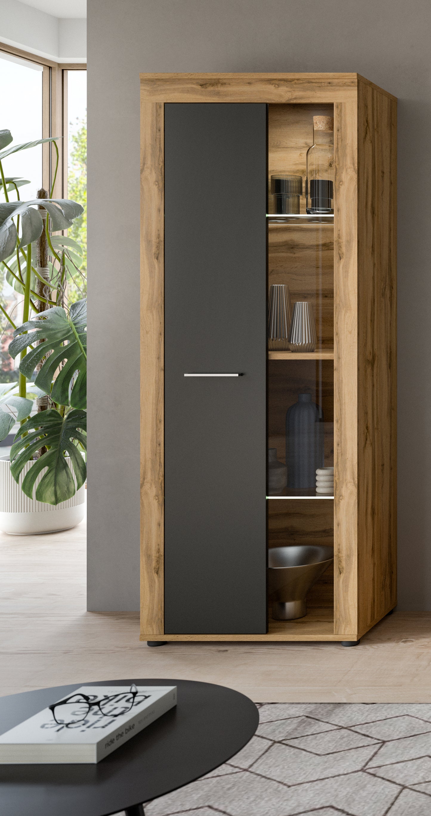 Homes & Jones Vitrinenschrank 60 cm breit, Wohnzimmerschrank, Wohnmöbel