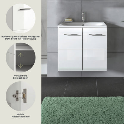 Meuble sous-vasque avec lavabo ICE (L/H/P : env. 60/55/46 cm) imitation chêne Nox/noir mat