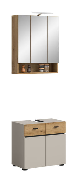 Ensemble de salle de bain avec éclairage AQUA (L/H/P: env. 60/191/35 cm) en Cachemire/Cachemire