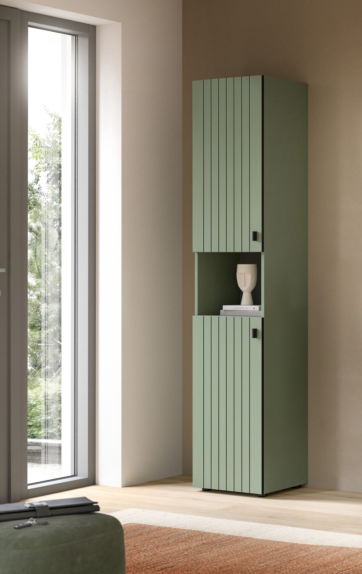 Wardrobe STATION (W/H/D: approx. 40/192/37 cm) in Smoke Green/Smoke Green