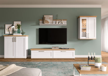 Wohnwandset: Lowboard mit Ablage und zwei Schubladen, dazu Hängeschrank und Sideboard
