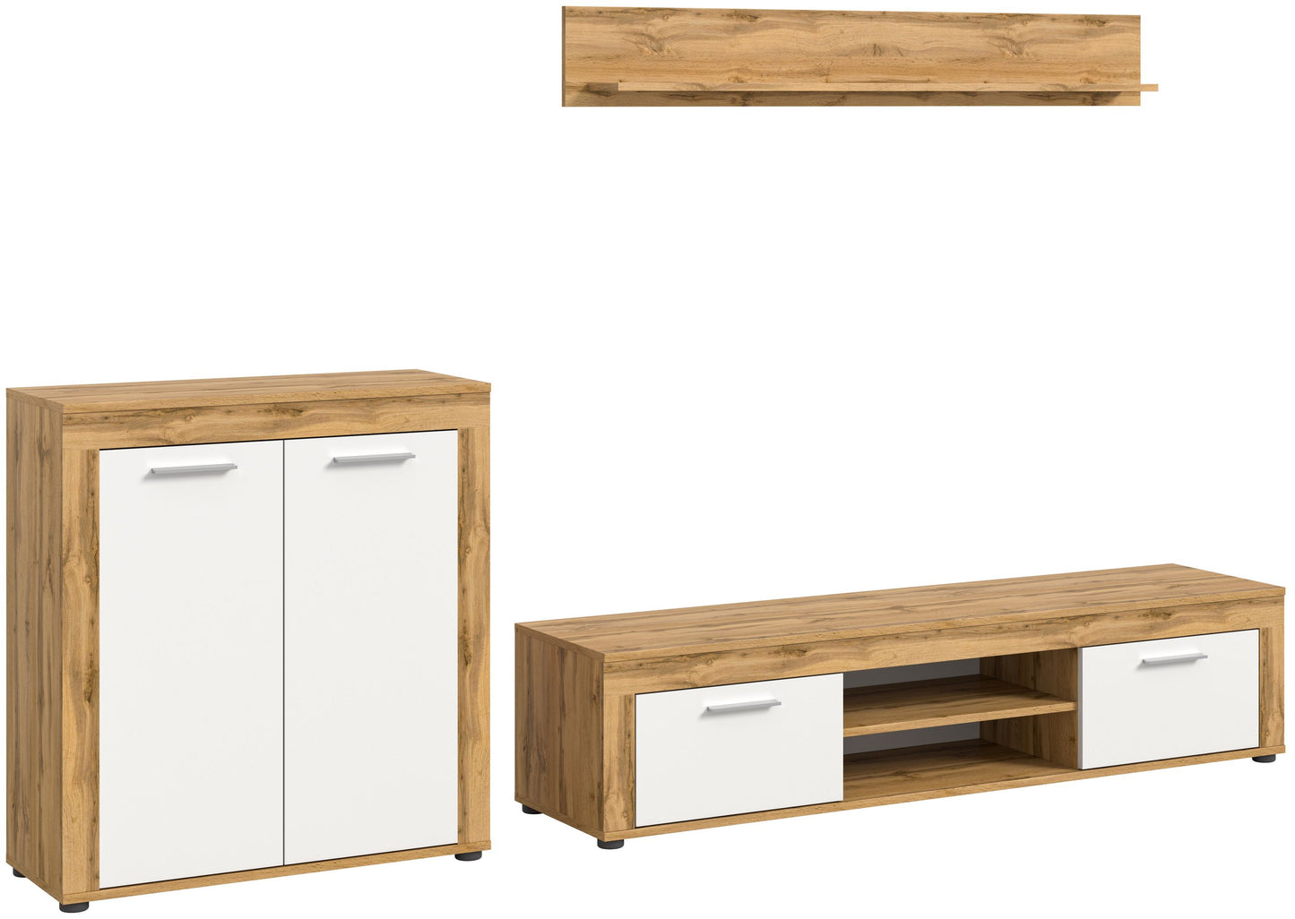 Meuble TV JAM (L/H/P : env. 255/159/40 cm) en imitation chêne Wotan/gris
