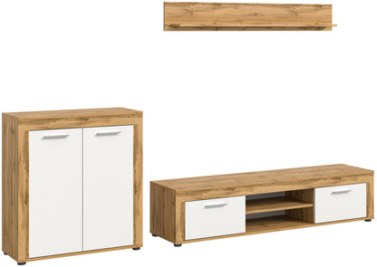 Meuble TV JAM (L/H/P : env. 255/159/40 cm) en imitation chêne Wotan/gris