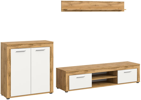 Meuble TV JAM (L/H/P : env. 255/159/40 cm) en imitation chêne Wotan/gris