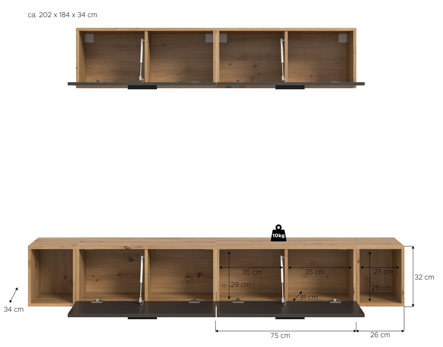 Homes & Jones Wohnwand 2-tlg. TV Möbel Modular Lowboard, Wohnzimmerschrank