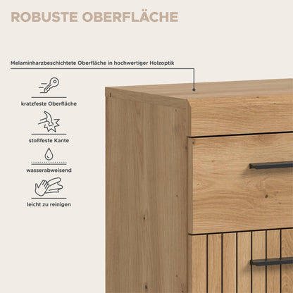 Homes & Jones Badkommode: melaminbeschichtete Oberflächen in Holzoptik, Schubladenvorderseite
