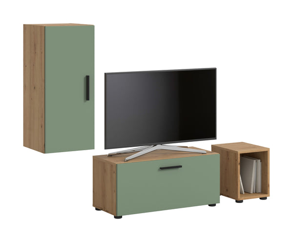 Meuble TV mural THE ONE (l/h/p : env. 75/34/34 cm) en imitation chêne Artisan/vert fumé
