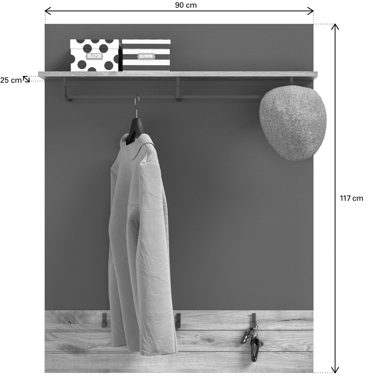 Ensemble de vestibule MASON (L/H/P : env. 175/200/38 cm) en imitation chêne Nox/gris basalte