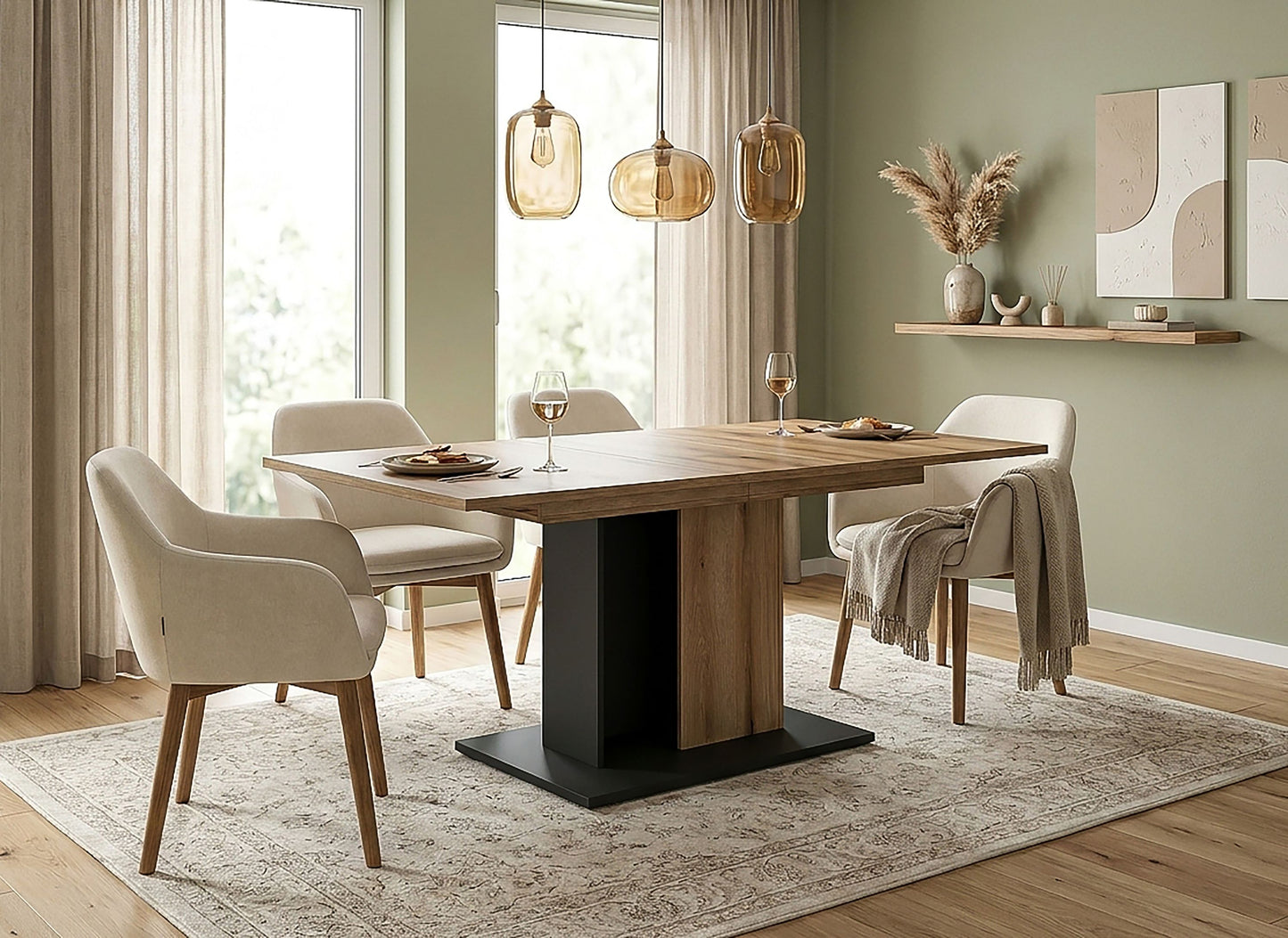 Molina Esstisch  (B/H/T: 150x76x90 cm) in Evoke Oak Nachbildung und Basalt grau