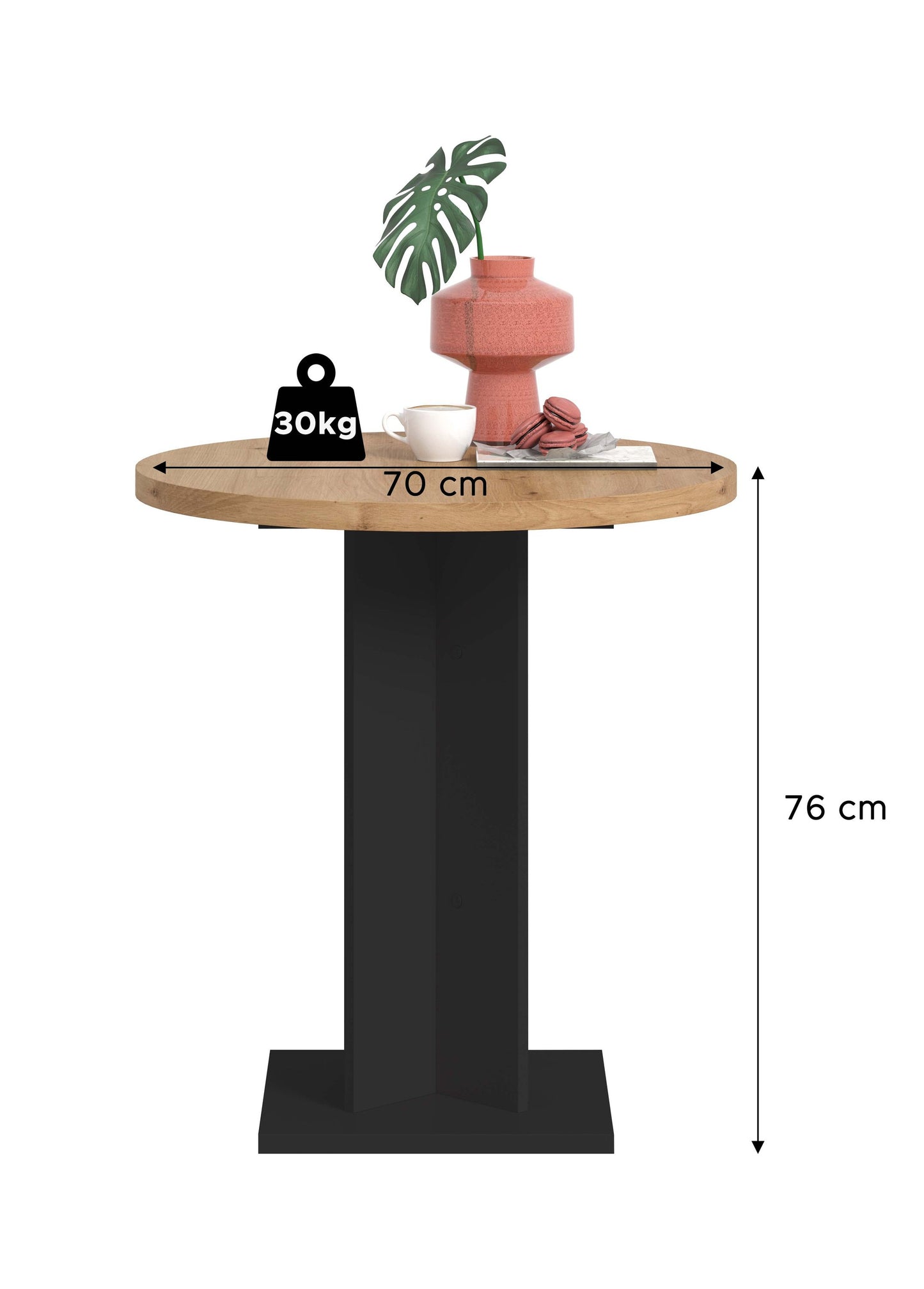 Homes & Jones Esstisch 70x76x70 cm, Esstisch klein, Bistrotisch, Tisch klein
